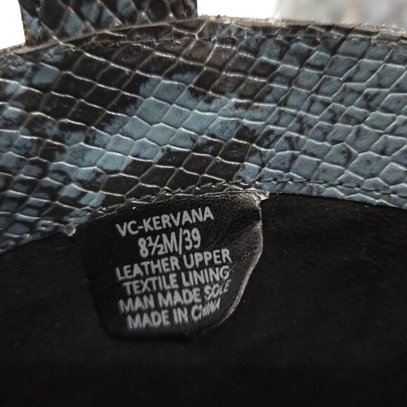 Vince Camuto Kervana Blue Leather Snake Print Boots Knee High Stiletto 8.5M/39 - Picture 3 of 5
